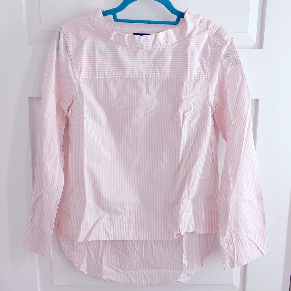 J. Crew Pink Striped Cotton Poplin Top